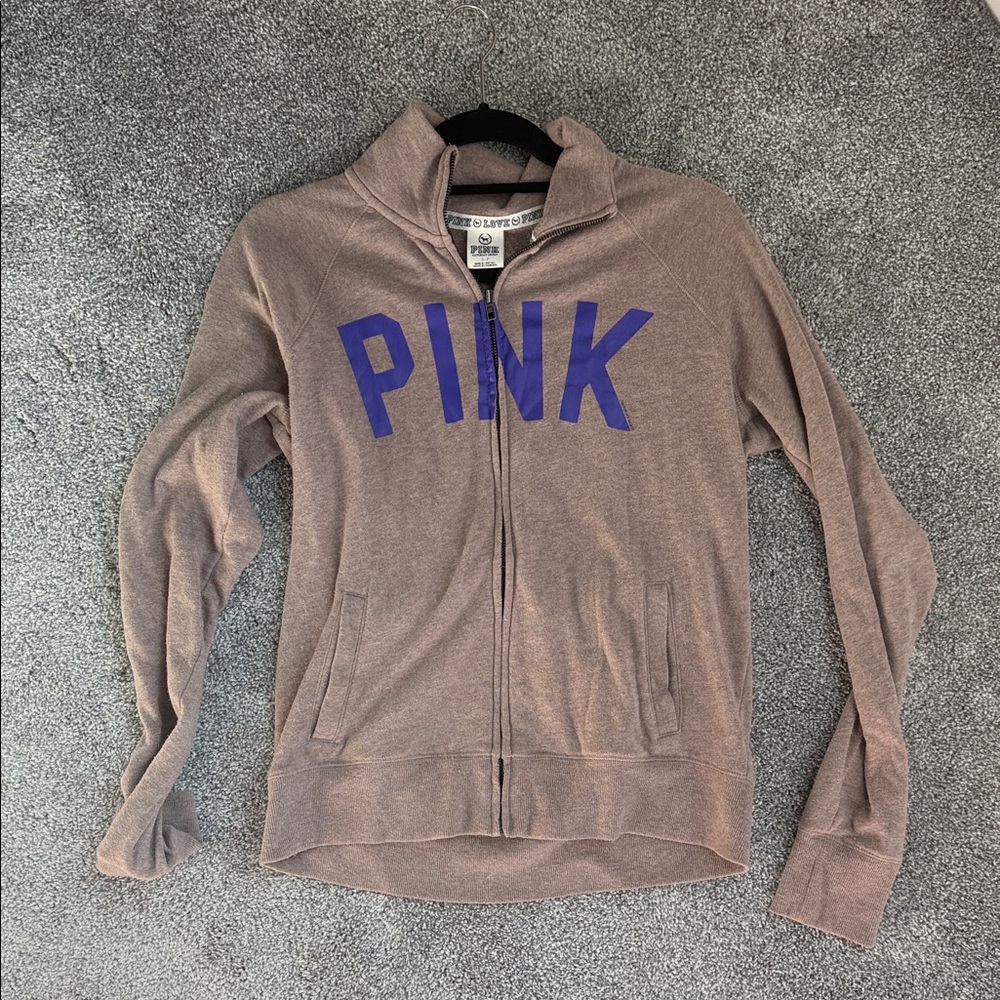 PINK Victoria's Secret Vintage Brown Hoodie with Purple Accents